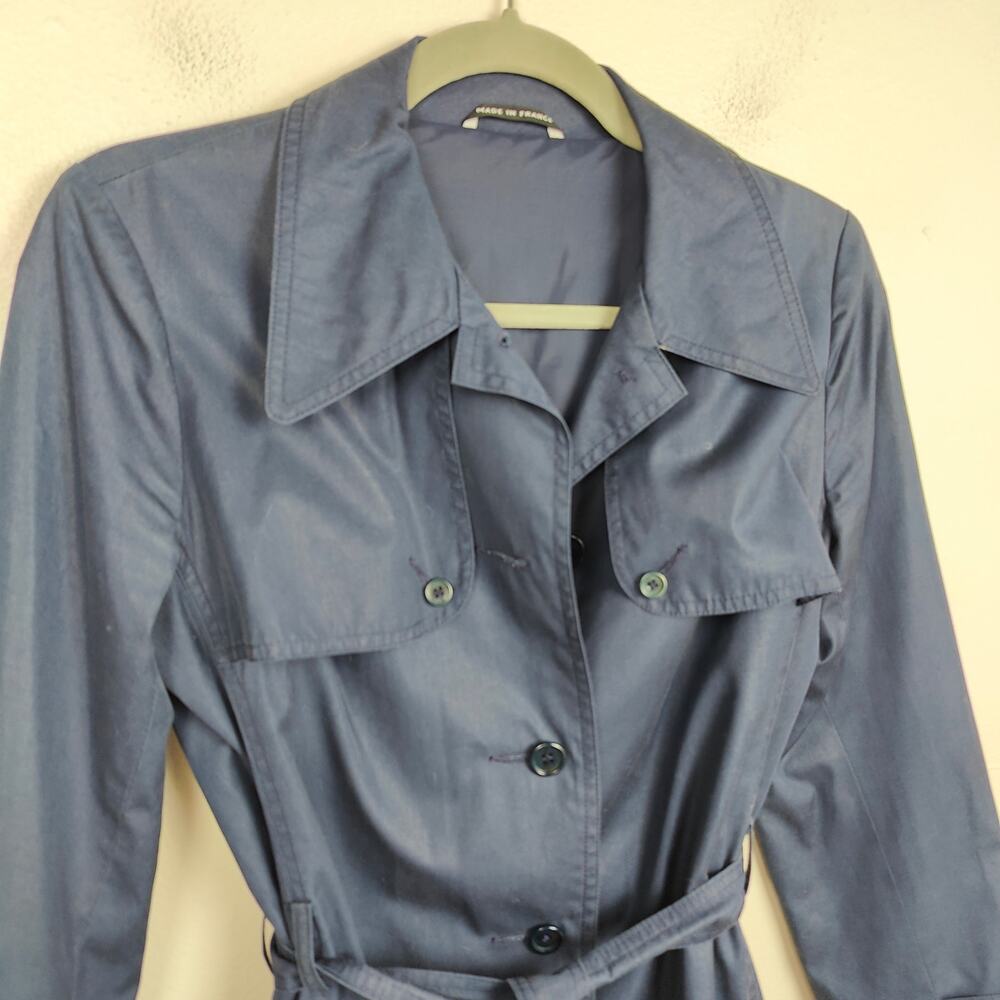 Vintage‎ 1960s Akylon Paris Trench Coat Womens 40 US 8 Navy Blue Jacket French - Picture 3 of 11